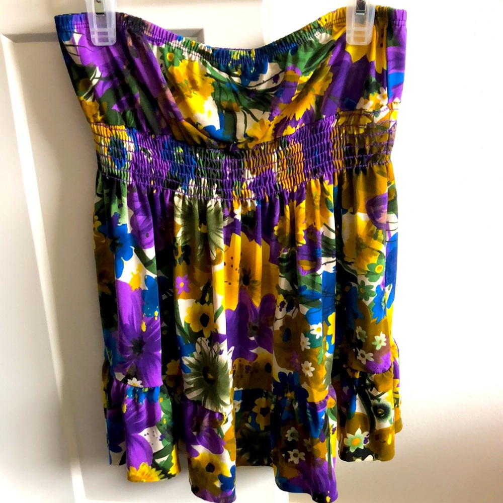 M-Fasis Tank Tube Top Womens Size Small - Stretch, Floral Purple Blue Yellow